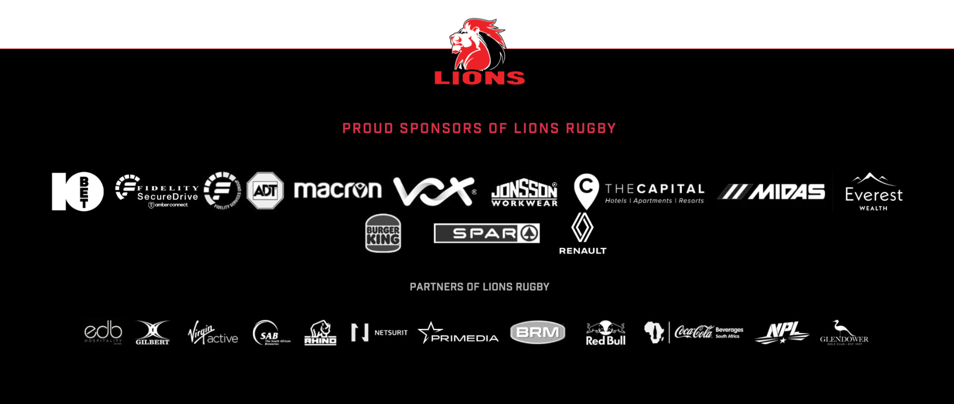 Official sponsors and partners of Lions Rugby