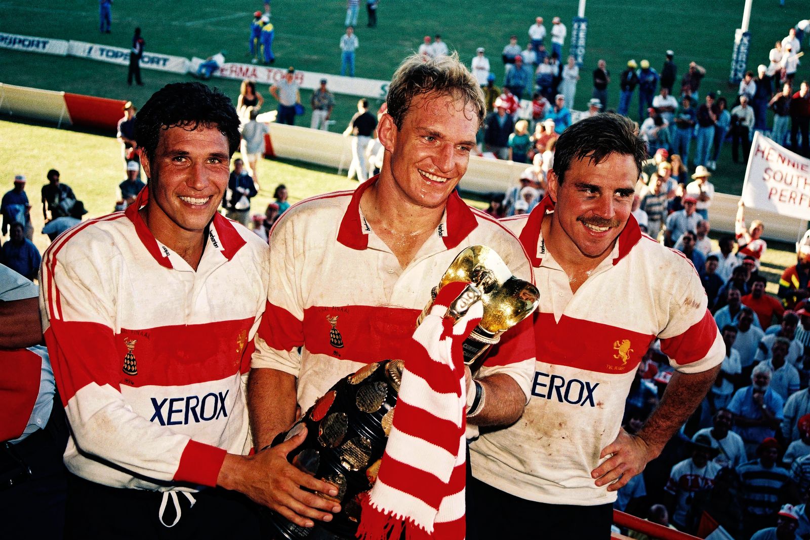 Francois Pienaar lifts the Currie Cup for Transvaal, 1993.